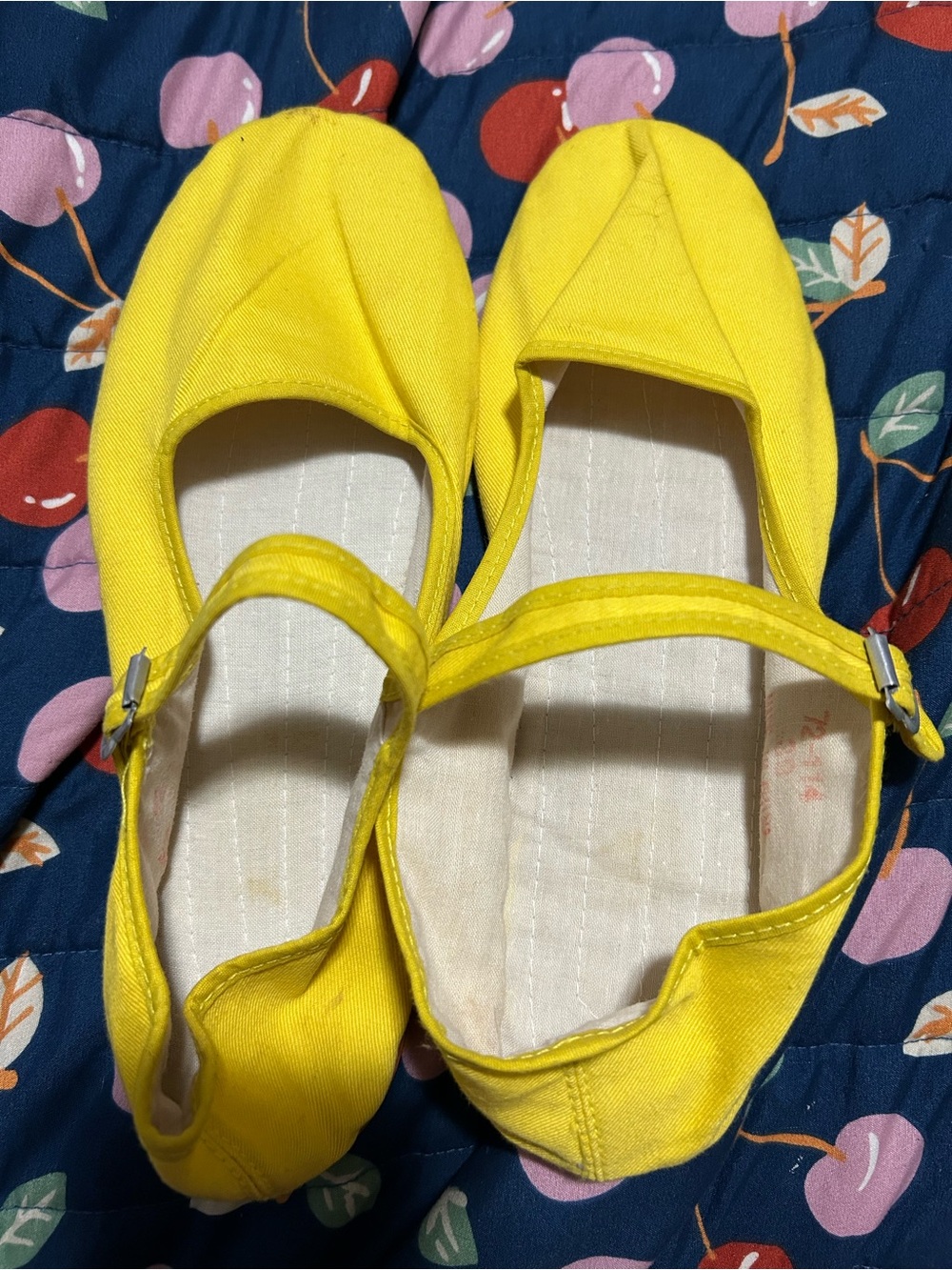 Women's Yellow Canvas Mary Jane Flats with Adjustable Strap